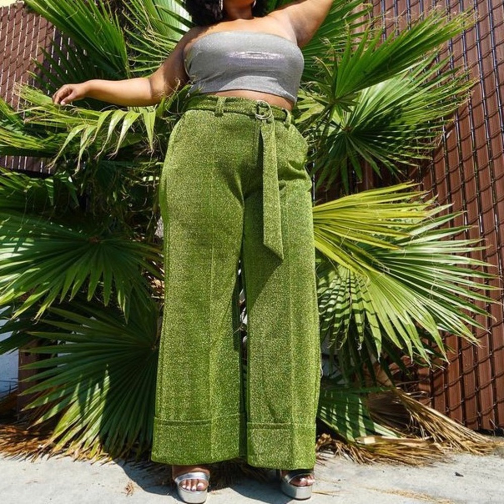 Premme Wide Leg Trousers Iridescent Green Plus Sz